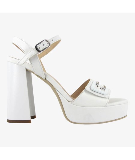 NeroGiardini E410200D - Sandalo da Donna in Pelle Bianco con Tacco a Blocco