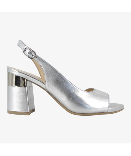 NeroGiardini E410250D - Sandalo Elegante da Donna con Tacco a Blocco Argento