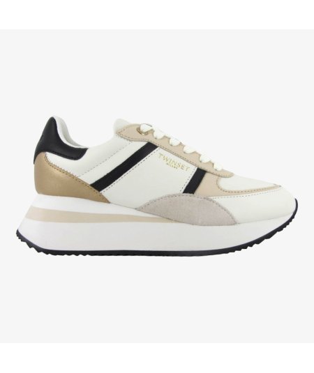 Twinset 242TCP026  Sneakers da donna bianche, nere e oro.