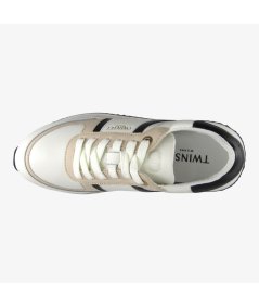 Twinset 242TCP026  Sneakers da donna bianche, nere e oro.