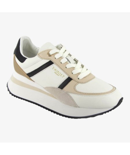 Twinset 242TCP026  Sneakers da donna bianche, nere e oro.