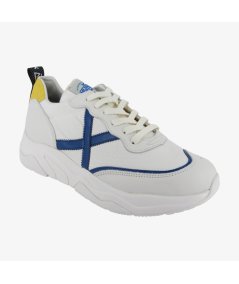 Munich Wave 118 - Sneakers Sportive da Uomo in Tela Bianca con Dettaglio Blu