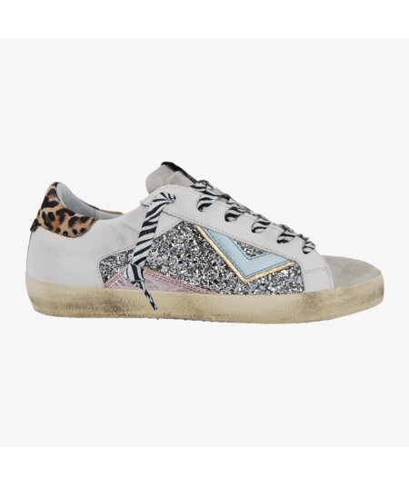 4B12 Suprime DB75 - Sneakers Donna con Glitterato e Dettaglio Animalier