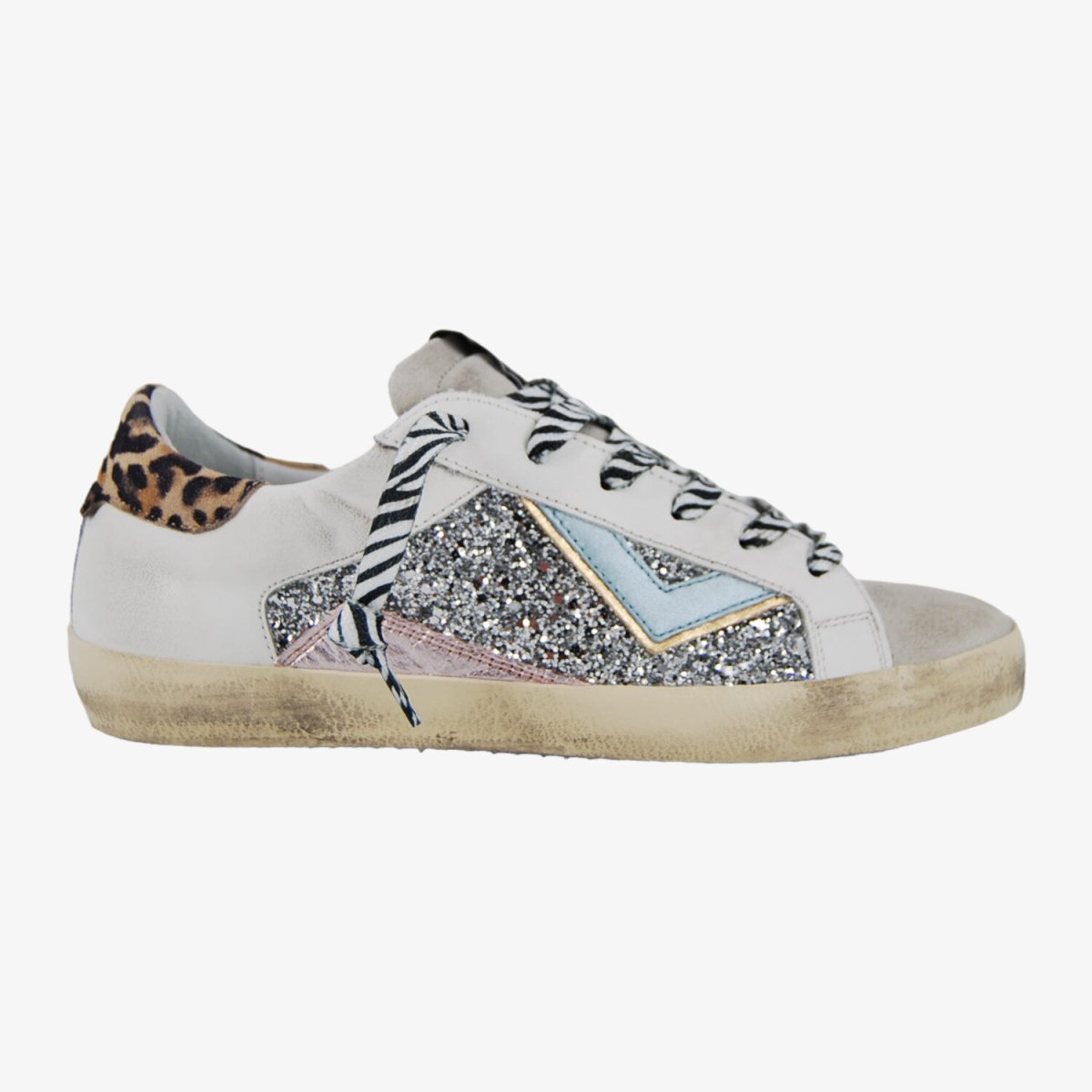 4B12 Suprime DB75 - Sneakers Donna con Glitterato e Dettaglio Animalier