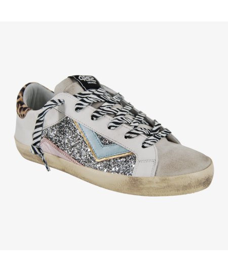 4B12 Suprime DB75 - Sneakers Donna con Glitterato e Dettaglio Animalier