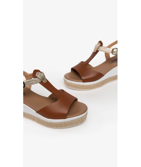 NeroGiardini E307712D - Sandalo da Donna in Pelle con Zeppa 70 Cognac