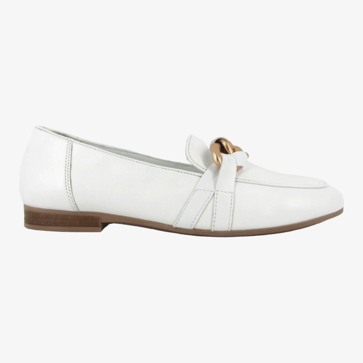 CafèNoir C1EG4111 - Mocassini da Donna in Pelle Bianca con Ornamento a Catena