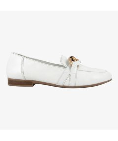 CafèNoir C1EG4111 - Mocassini da Donna in Pelle Bianca con Ornamento a Catena