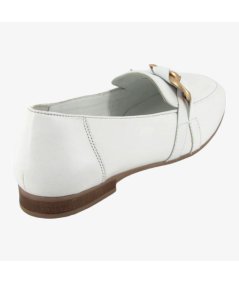 CafèNoir C1EG4111 - Mocassini da Donna in Pelle Bianca con Ornamento a Catena