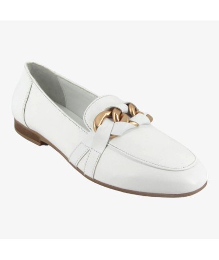 CafèNoir C1EG4111 - Mocassini da Donna in Pelle Bianca con Ornamento a Catena