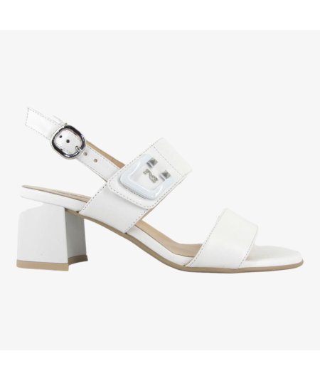NeroGiardini E410241D - Sandalo da Donna in Pelle Bianca con Tacco a Blocco