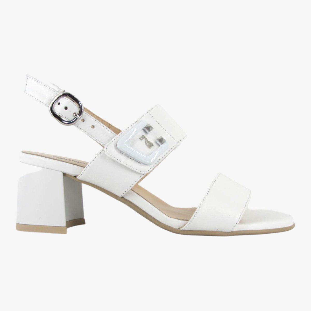 NeroGiardini E410241D - Sandalo da Donna in Pelle Bianca con Tacco a Blocco