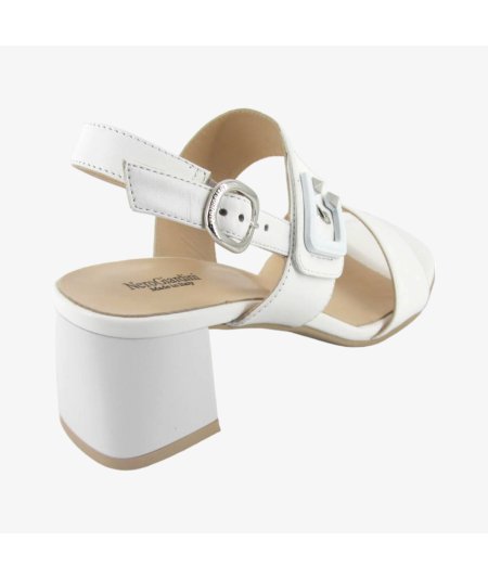NeroGiardini E410241D - Sandalo da Donna in Pelle Bianca con Tacco a Blocco