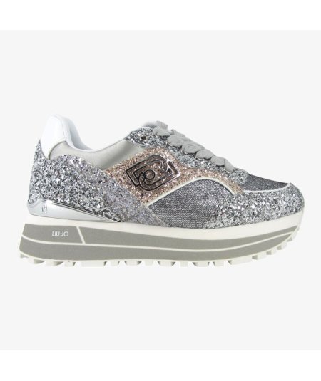 LiuJo Maxi Wonder 73 - Sneakers da Donna con Platform in Glitter Argento