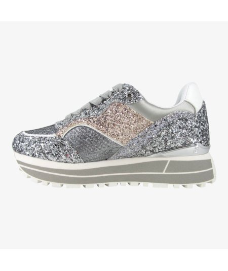 LiuJo Maxi Wonder 73 - Sneakers da Donna con Platform in Glitter Argento