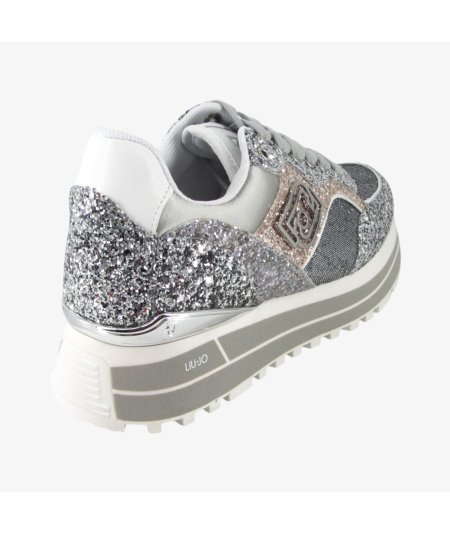 LiuJo Maxi Wonder 73 - Sneakers da Donna con Platform in Glitter Argento