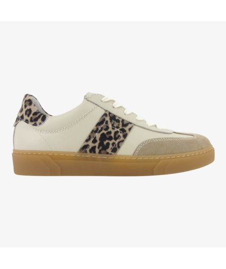NeroGiardini E513007D - Sneakers da Donna In Pelle Latte con Riporti Animal