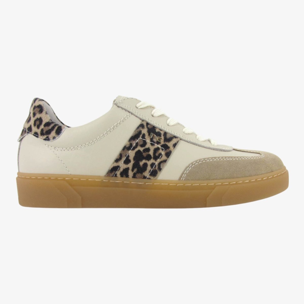 NeroGiardini E513007D - Sneakers da Donna In Pelle Latte con Riporti Animal