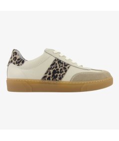 NeroGiardini E513007D - Sneakers da Donna In Pelle Latte con Riporti Animal