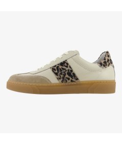 NeroGiardini E513007D - Sneakers da Donna In Pelle Latte con Riporti Animal