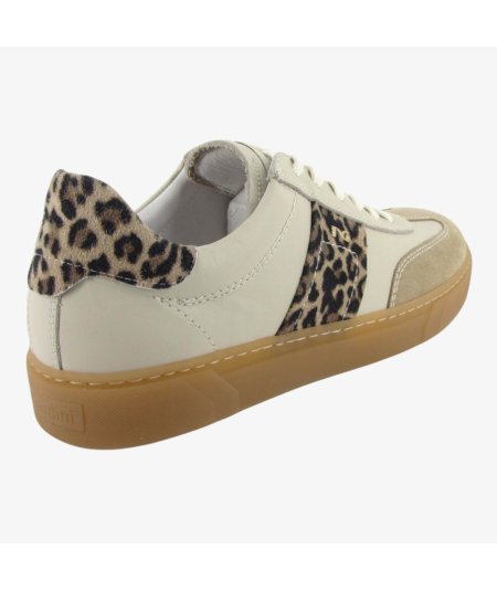 NeroGiardini E513007D - Sneakers da Donna In Pelle Latte con Riporti Animal