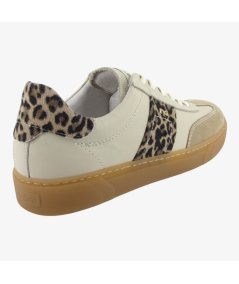 NeroGiardini E513007D - Sneakers da Donna In Pelle Latte con Riporti Animal