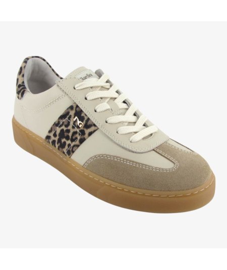NeroGiardini E513007D - Sneakers da Donna In Pelle Latte con Riporti Animal