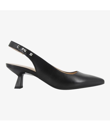 NeroGiardini E512250DE - Chanel con Tacco Fino in Pelle Nera
