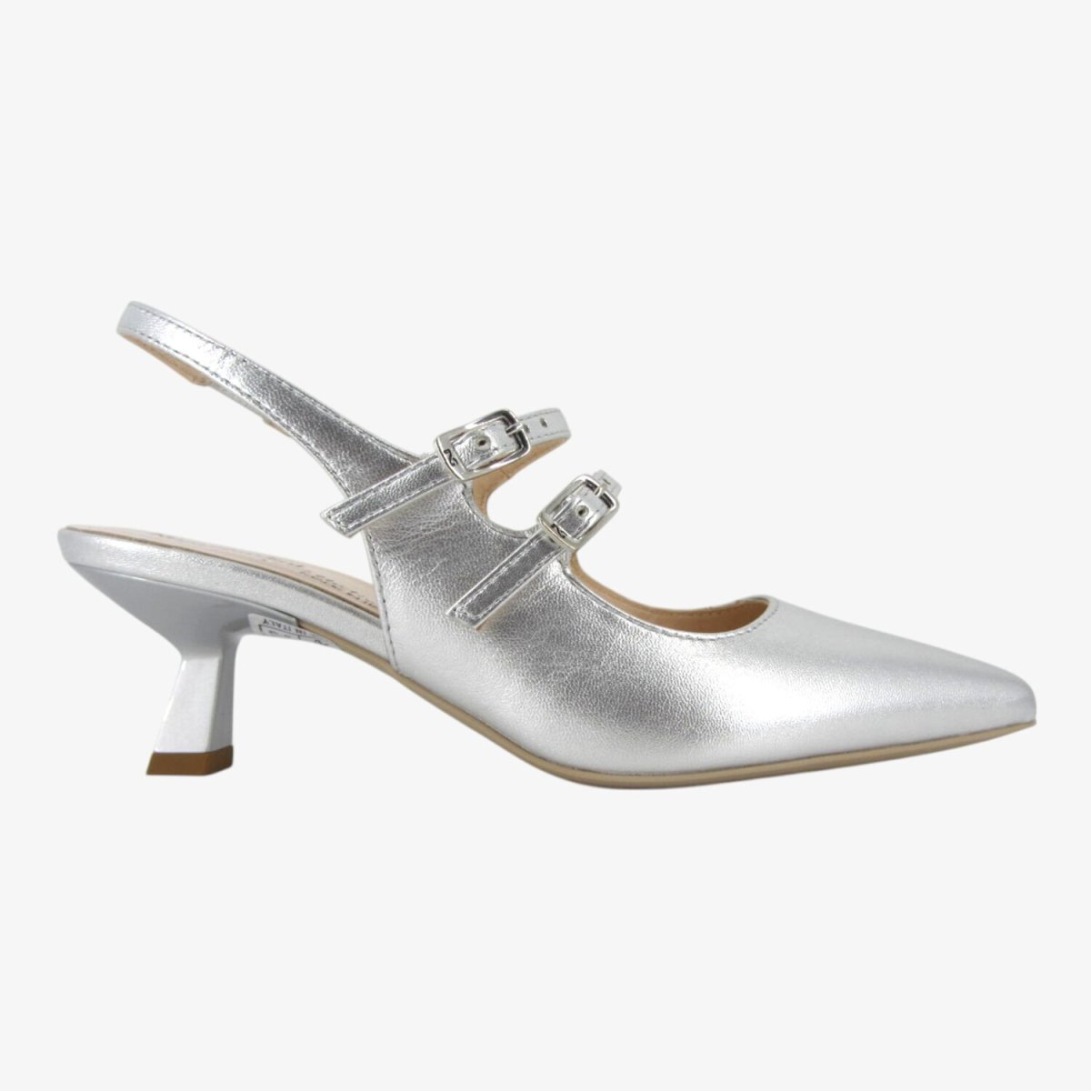 NeroGiardini E512252DE - Chanel con Tacco Fino in Pelle Argento