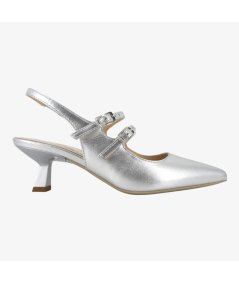 NeroGiardini E512252DE - Chanel con Tacco Fino in Pelle Argento