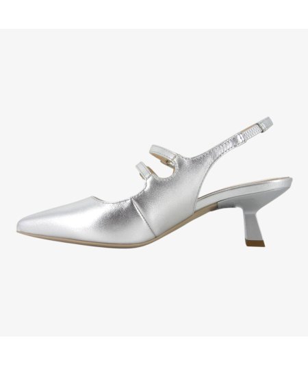 NeroGiardini E512252DE - Chanel con Tacco Fino in Pelle Argento