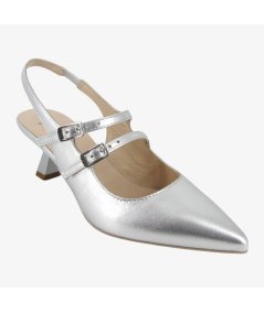 NeroGiardini E512252DE - Chanel con Tacco Fino in Pelle Argento