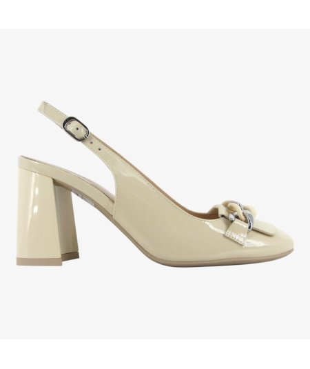 NeroGiardini E409490D - Chanel con Tacco Largo in Pelle Latte