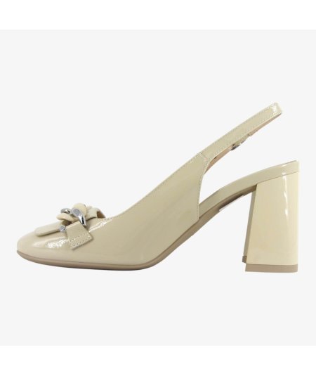 NeroGiardini E409490D - Chanel con Tacco Largo in Pelle Latte