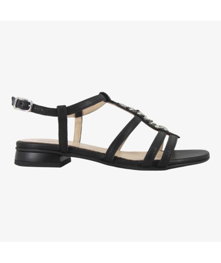 NeroGiardini E513272D - Sandalo da Donna in Pelle Nera con Tacco Basso
