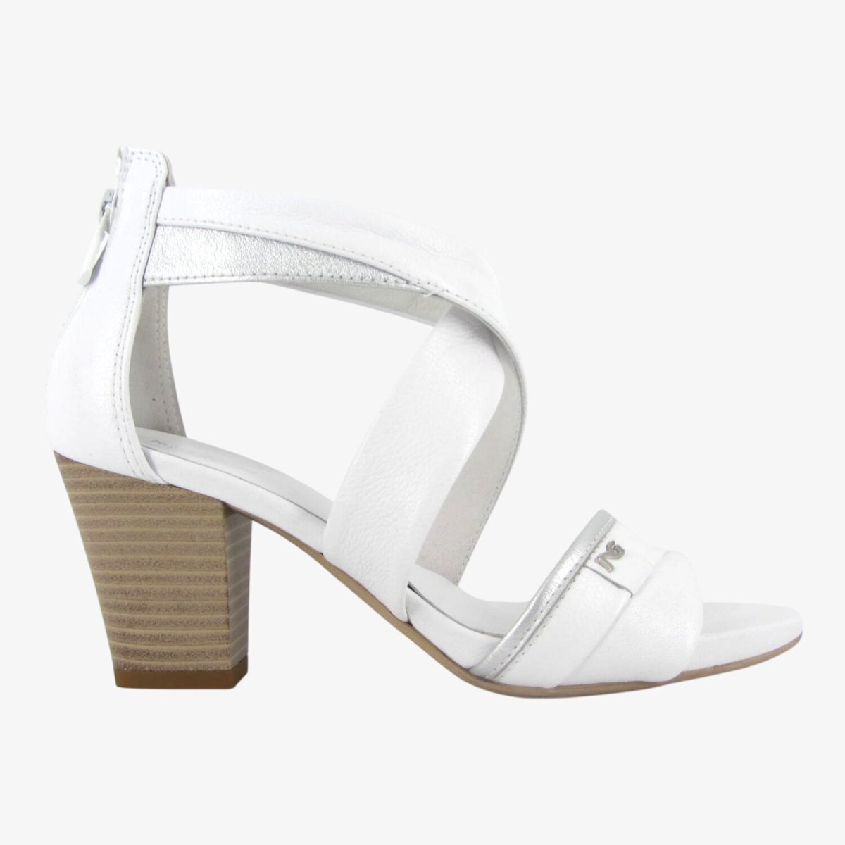NeroGiardini E513370D - Sandalo da Donna con Tacco Largo in Pelle Bianca