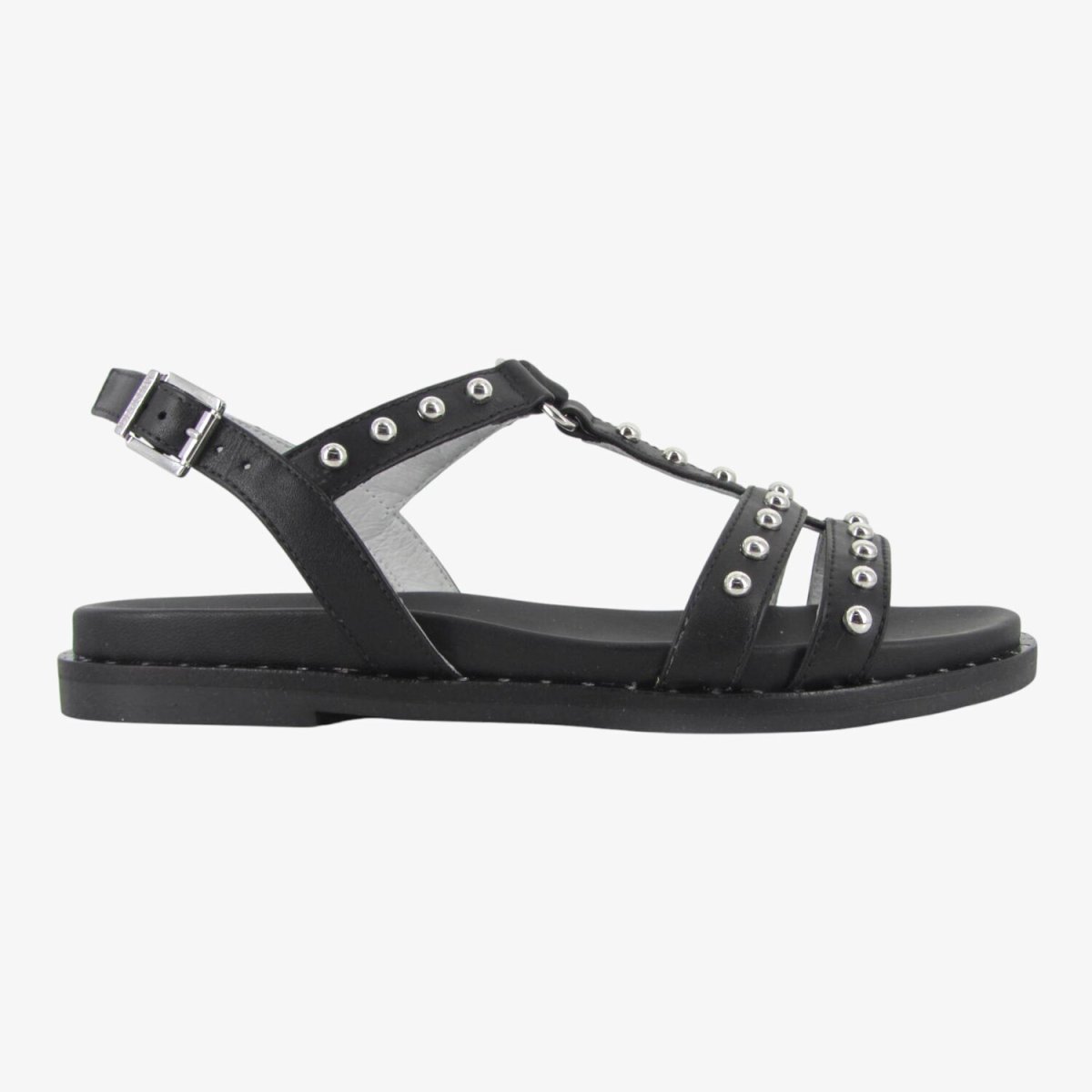 NeroGiardini E513480D - Sandali da Donna in Pelle Nera con Borchie