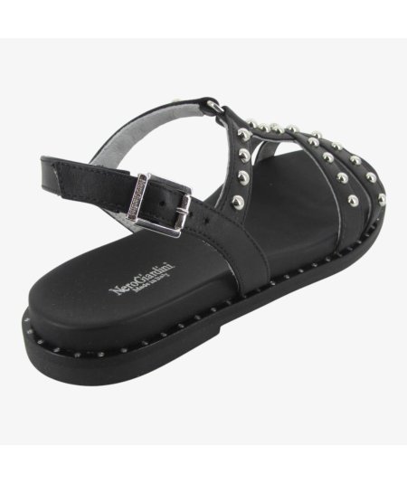 NeroGiardini E513480D - Sandali da Donna in Pelle Nera con Borchie