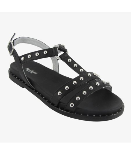 NeroGiardini E513480D - Sandali da Donna in Pelle Nera con Borchie
