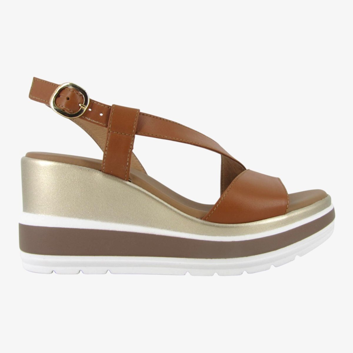 NeroGiardini E513520D - Sandali da Donna con Zeppa in Pelle Cognac