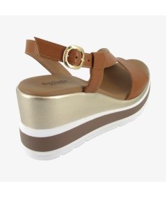 NeroGiardini E513520D - Sandali da Donna con Zeppa in Pelle Cognac