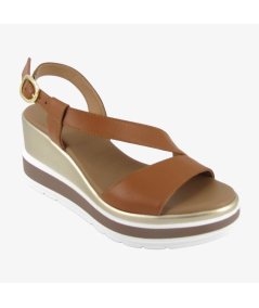 NeroGiardini E513520D - Sandali da Donna con Zeppa in Pelle Cognac