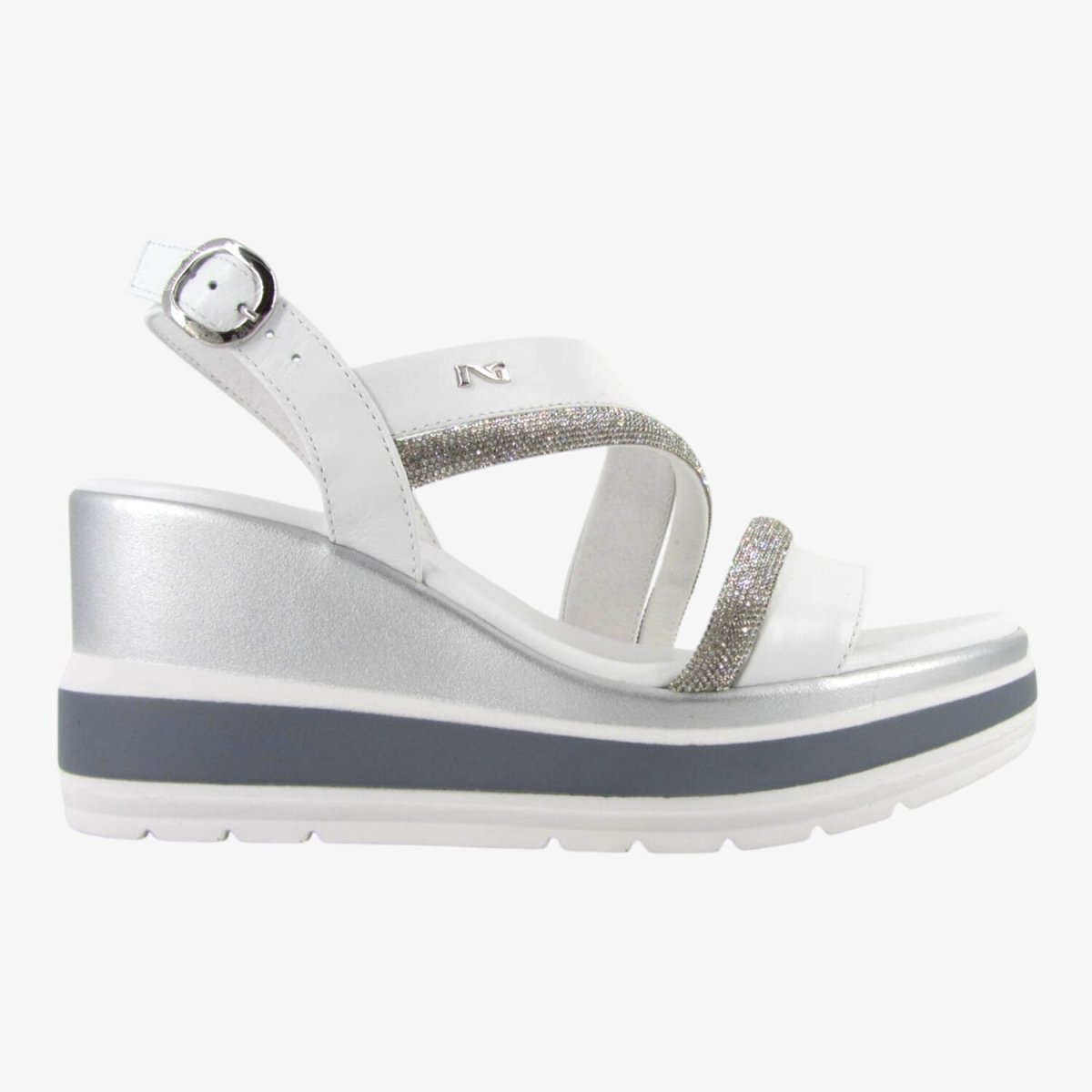 NeroGiardini E513522D - Sandalo da Donna con Zeppa in Pelle Bianca
