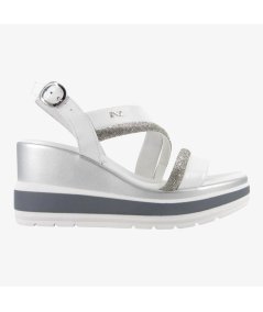 NeroGiardini E513522D - Sandalo da Donna con Zeppa in Pelle Bianca