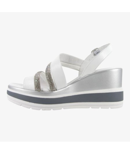 NeroGiardini E513522D - Sandalo da Donna con Zeppa in Pelle Bianca