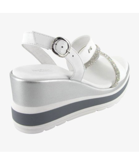 NeroGiardini E513522D - Sandalo da Donna con Zeppa in Pelle Bianca