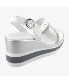 NeroGiardini E513522D - Sandalo da Donna con Zeppa in Pelle Bianca