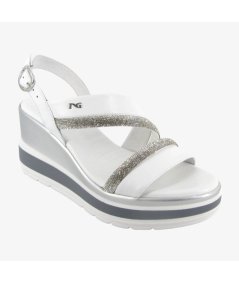 NeroGiardini E513522D - Sandalo da Donna con Zeppa in Pelle Bianca