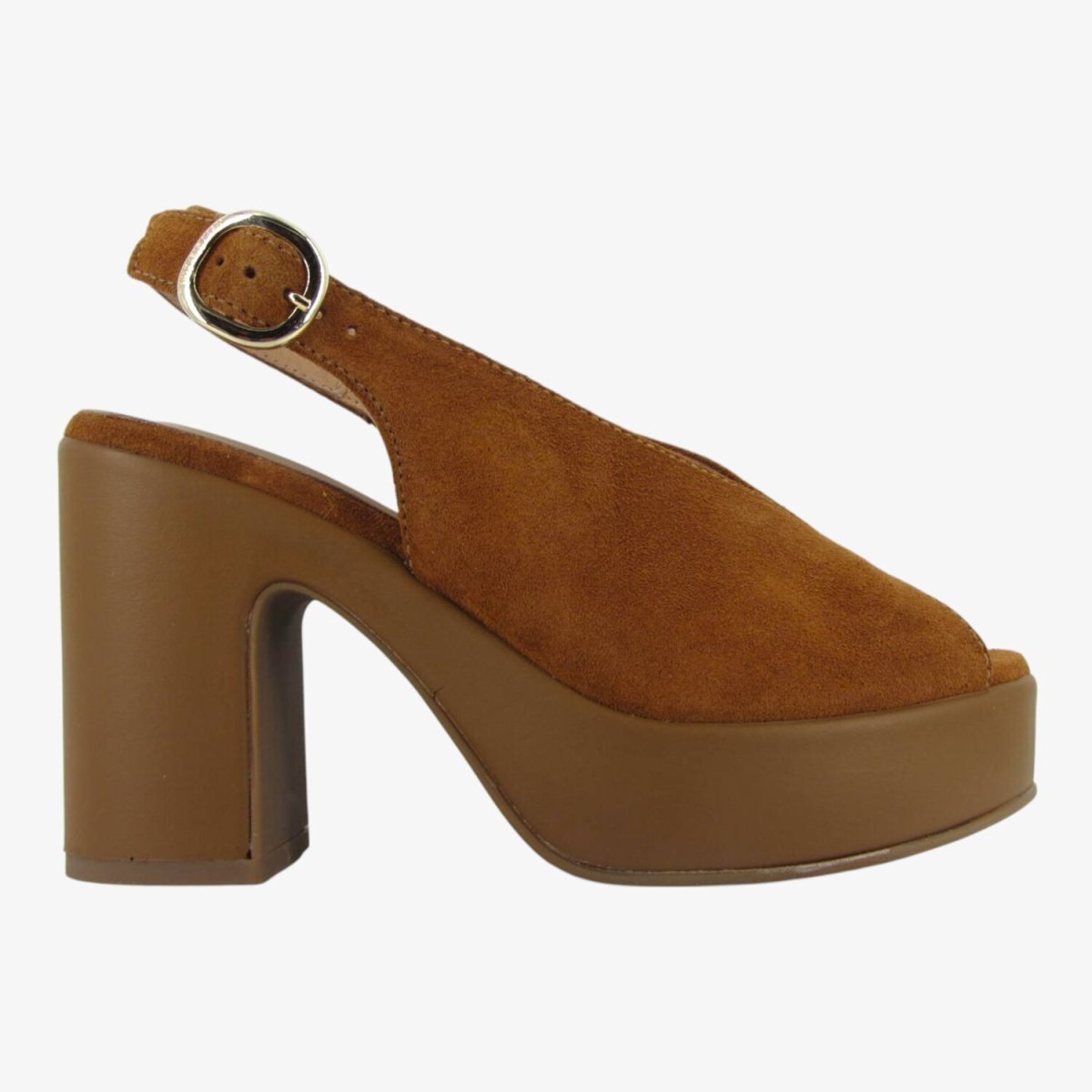 NeroGiardini E513646D - Sandalo da Donna in Camoscio Tabacco con Tacco Largo