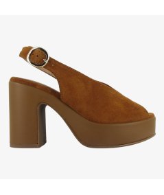 NeroGiardini E513646D - Sandalo da Donna in Camoscio Tabacco con Tacco Largo